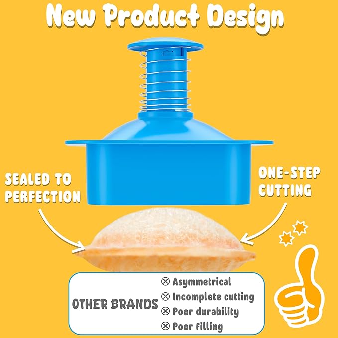 Sandwich Cutter and Sealer Square Cut and Seal Sandwich Maker, Crustless Peanut Butter & Jelly Sandwich Cookie Cutter-Blue Square