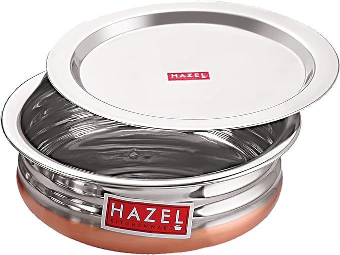 HAZEL Stainless Steel Copper Bottom Pot Handi with Lid | Urli Vessel Cooking Stainless Steel | Serving Tope Handi | Serveware set of 5 (600 ml, 900 ml, 1200 ml, 1500 ml, 1800 ml) | 3 Months Warrenty