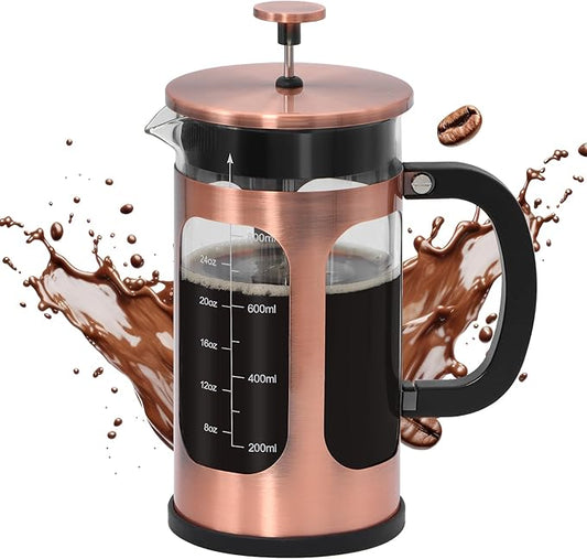 Panana French Press Coffee Maker 34oz Coffee Press, Cold Brew Coffee Tea Pot for Travel, Heat Resistant Thickness Borosilicate Glass French Press (230C-Copper)