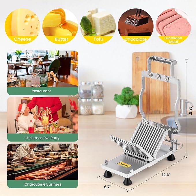 Huanyu Commercial Cheese Slicer Butter Cutter with 316 Stainless Steel Wire 3/8 IN&3/4 IN Blades Replaceable Block Cheese Cutting Board Aluminum Alloy Body Home&Restaurant Kitchen Cooking Baking Tool