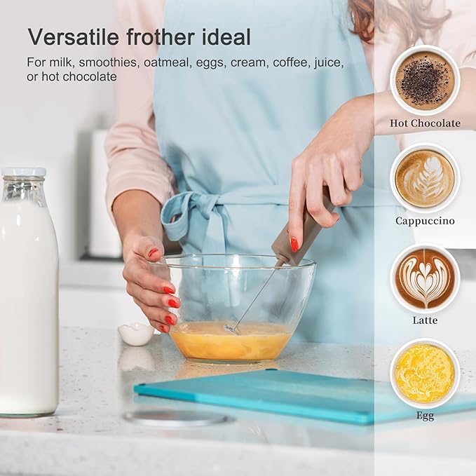 Powerful Electric Milk Frother, Battery Operated Drink Blender, Foam Maker Mixer, Milk Frother Handled for Coffee, Latte, Matcha, Protein Powder (Brown)