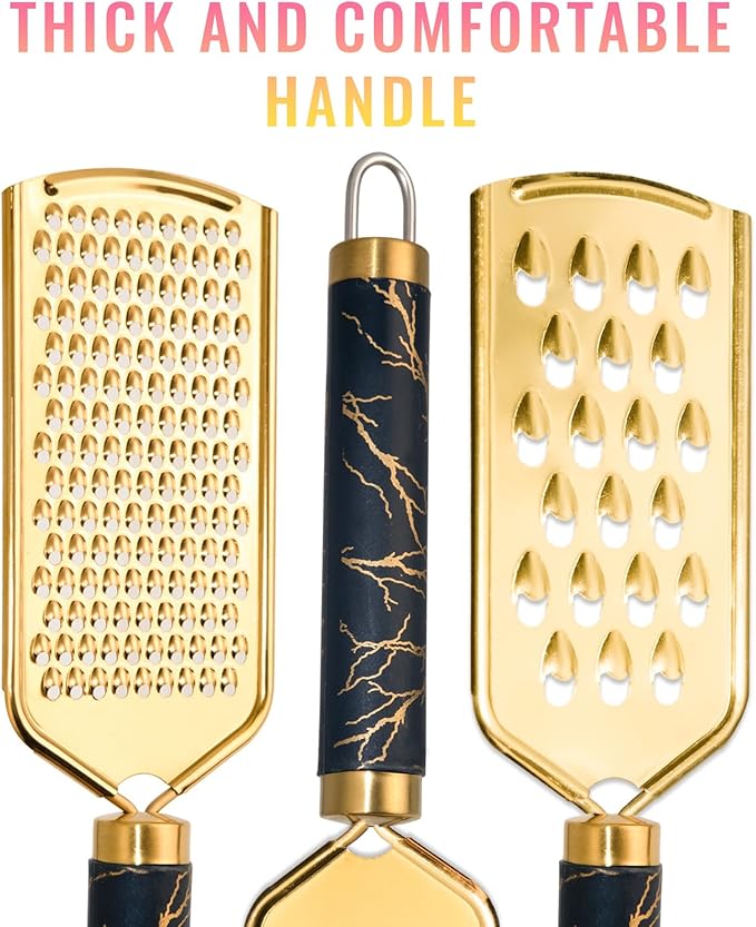 Professional Cheese Grater, Gold Stainless Steel Cheese Grater Handheld, Grater Hand Crank, Practical Kitchen Gadgets, Graters for Cheese, Chocolate, Spices (3 Size)
