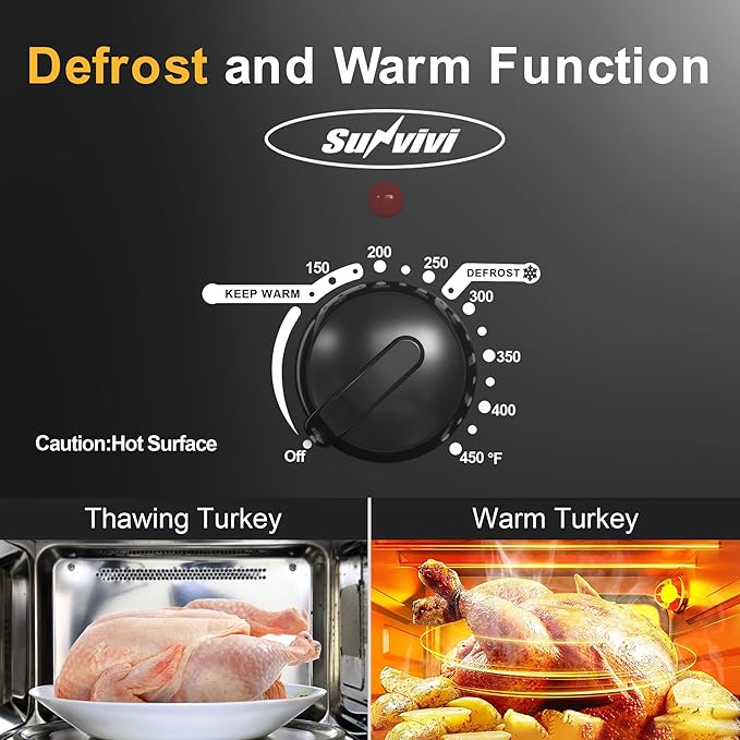 Sunvivi Roaster Oven with Self-Basting Lid, Electric 8-Quart Turkey Roaster Oven with Removable Pan and Rack, Stainless Steel, Black