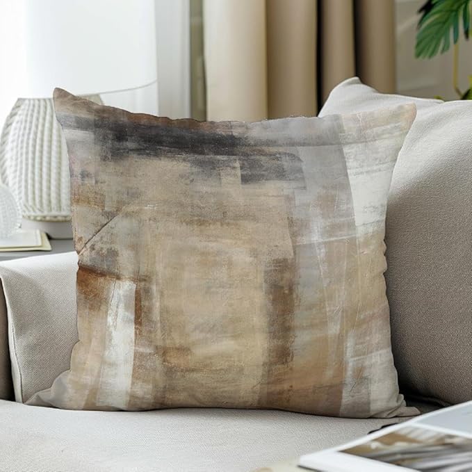 Throw Pillow Covers 20x20 Set of 2 Beige and Grey Art Throw Pillow Covers Soft Decorative Couch Pillow Covers for Home Living Room Bedroom