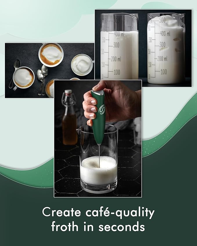 Milk Frother Wand Coffee Frother Handheld Drink Mixer Handheld with 2 Whisks Electric Whisk Stirrers Electric Milk Frother for Coffee Mixer Wand Milk Foamer-Green