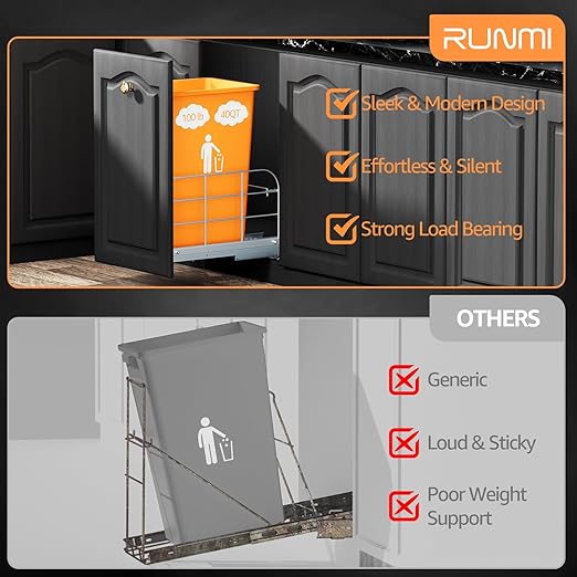 Pull Out Trash Can Under Cabinet with Soft-Close Slides,Heavy Duty 40 Qt Under Sink Trash Can Pull Out for Kitchen,Garbage Can Not Included, Requires Minimum Cabinets Opening 12" W X 17" D