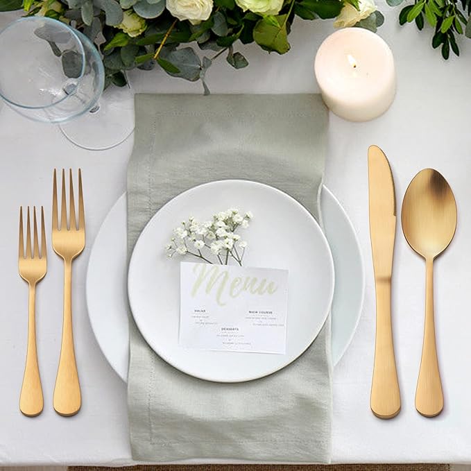 LIANYU 20 Piece Matte Gold Silverware Set, Stainless Steel Gold Flatware Cutlery Set for 4, Fancy Kitchen Utensil Tableware for Home Restaurant Party, Satin Finish, Dishwasher Safe