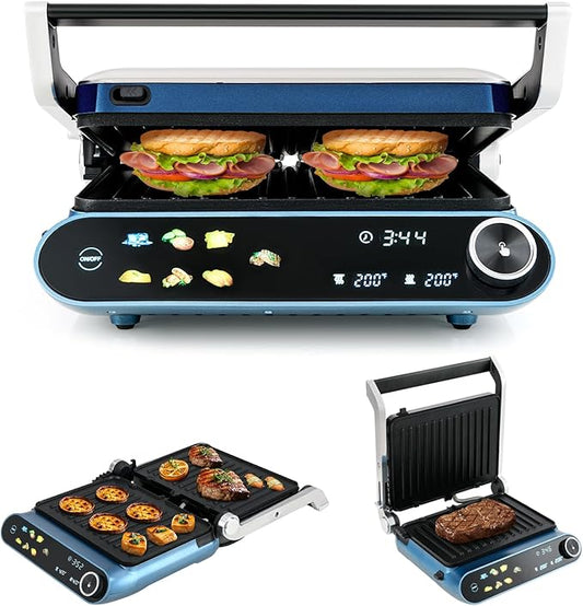 KOTEK Panini Grill Press Sandwich Maker, 3 In 1 Sandwich Press with Removable Non-Stick Plates & Drip Tray, Dishwasher Safe, 7 Cooking Modes, LED Touch Panel, Adjustable Temp, 1200W