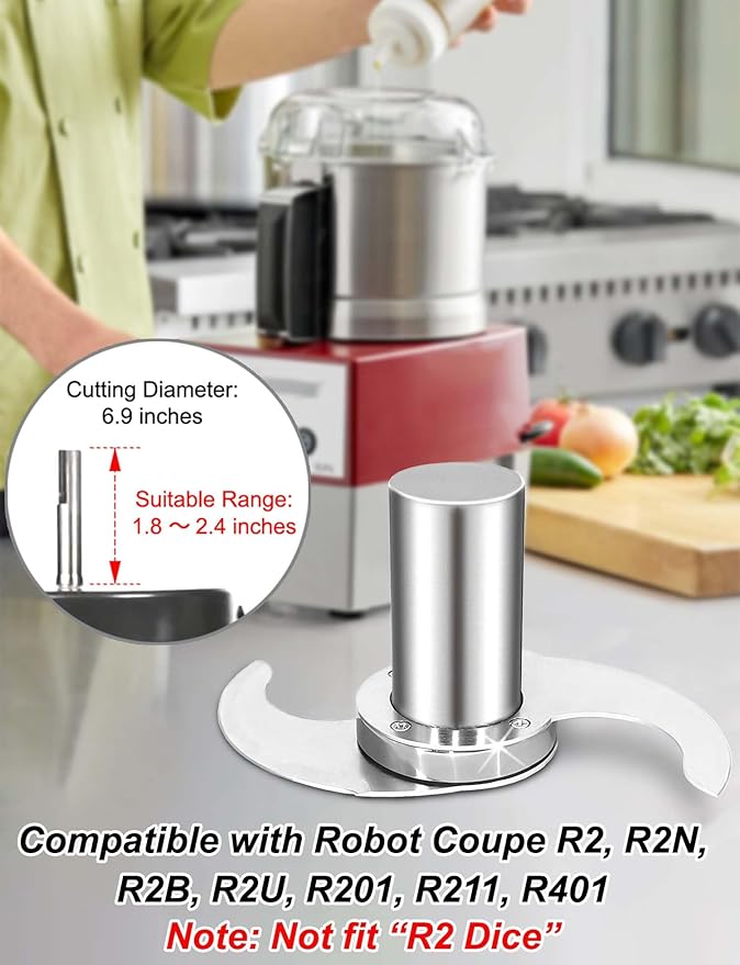 27055 Modular Blade for Robot Coupe Food Processor R2, R2A, R2N, R2B, R2U, R201, R211, with Stainless Steel Housing & 2-Pack Spare Blades, Microplastic-Free/Durable/Cost-Saving