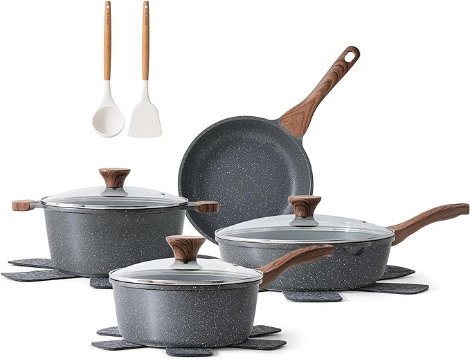 SENSARTE Nonstick Cookware Set 13-Piece, Non Stick Pots and Pans Set with Swiss Granite Coating, Healthy Kitchen Cooking Set, Stay-Cool Handles, PFOA Free