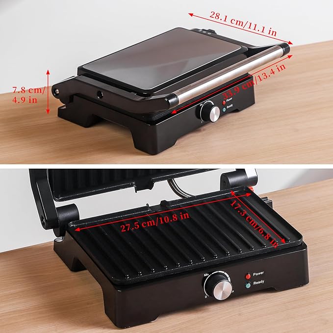 Panini Press Grill Sandwich Maker, Large Electric 3 in 1 Panini Sandwich Maker Grill, Open 180 Degrees for Grill Indoor, Perfect for Grilling Steaks, Burger, Sandwich,Non-stick Pan, Black