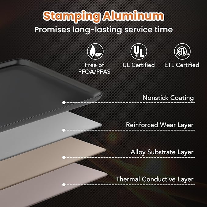 27” Large Electric Griddle, Teppanyaki Grill w/Nonstick Surface, 4 Adjustable Temperature, Insulated Handles & Drip Tray, Indoor & Outdoor Tabletop Griddle for Party, Camping (27“)