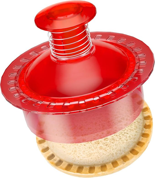 Sandwich Cutter and Sealer Cut and Seal Sandwich Maker, Crustless Peanut Butter & Jelly Sandwich Cookie Cutter (Translucent Red Round)