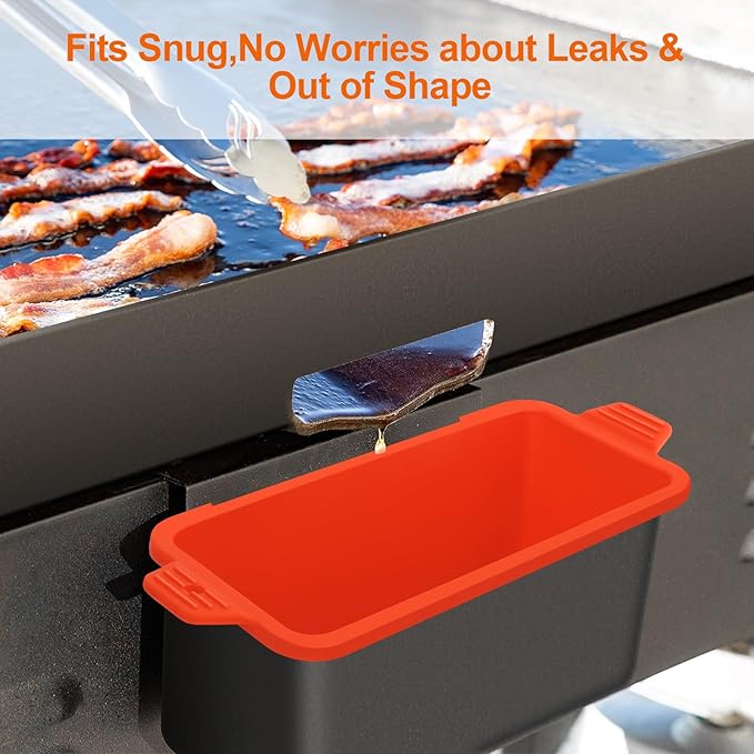 2 PCS Silicone Grease Cup Liners for Blackstone 36 28 22 17 Inch Griddle,Reusable Grease Catcher Cup Liner Grill Grease Tray,Durable Drip Pans Blackstone Griddle Accessories,Orange