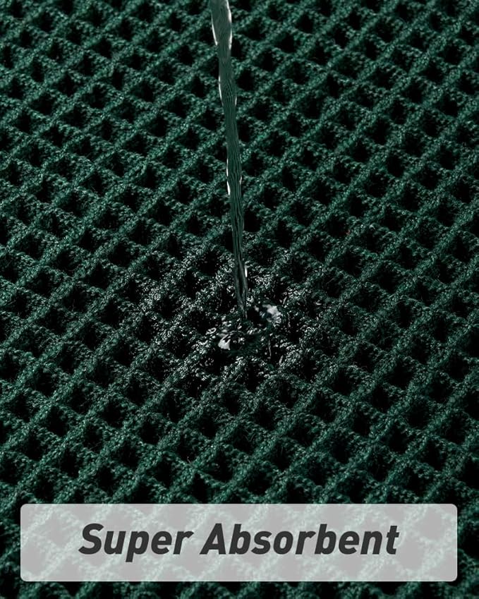 AMOAMI Upgraded Waffle Bath Mat, Super Absorbent Non Slip Bath Mats for Bathroom Floor, Machine Washable Bathroom Rugs with Tassels, Rubber Backed Bathroom Mats, Ultra Soft, 18" x 30", Dark Green