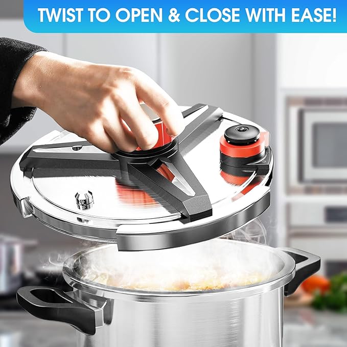 18/8 Stainless Steel Pressure Cooker 10 QT, [Save 70% Cooking Time] Olla De Presion with Food-Grade Body [One Hand Operation] Rotating Lock/Unlocking Lid System, Steam Rack Included