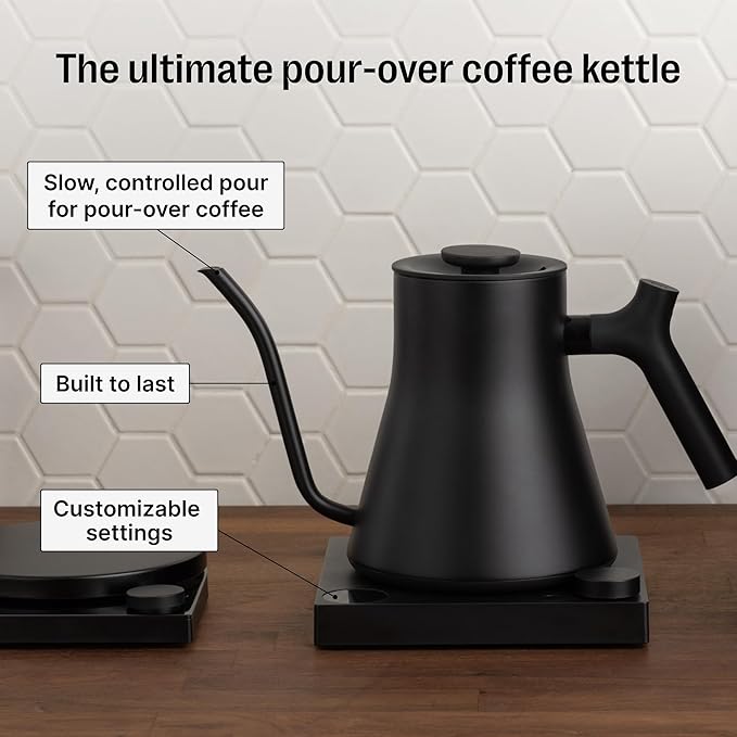 Fellow Stagg EKG Pro Electric Gooseneck Kettle - Pour-Over Coffee and Tea, Quick Heating, Precise Temperature Control, Scheduling, Built-in Brew Timer, Stone Blue with Walnut Wood Handle, 0.9 Liter