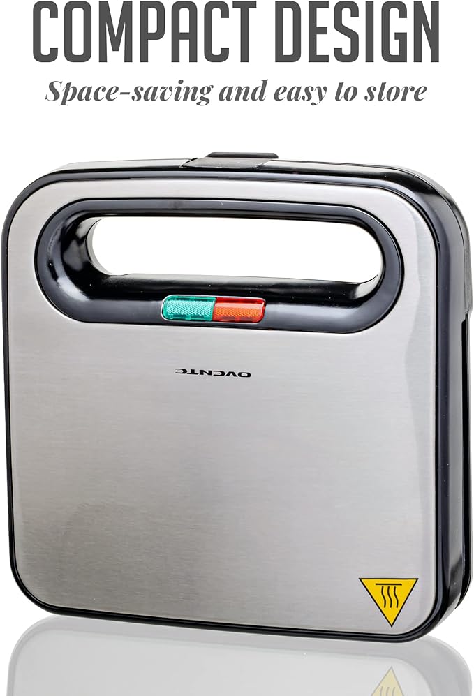 OVENTE Electric Panini Press Grill with Nonstick Plates, LED Indicator Lights, Thermostat Control, Cool Touch Handle, Compact Sandwich Maker Perfect for Cooking Breakfast, Snacks & More, Black GP0401B
