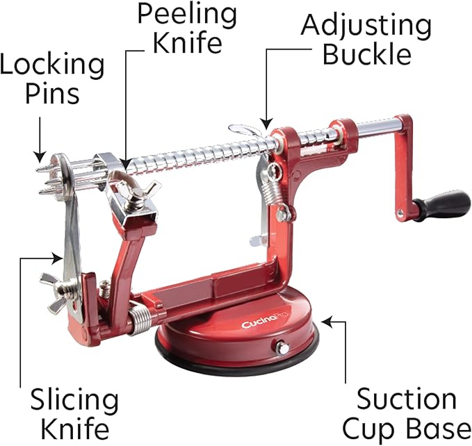 Apple Peeler and Corer - Durable Heavy Duty Chrome Cast Iron w Powerful Countertop Suction, Hand Crank for Fruits, Potatoes or Veggies, Picking Season- Pie Dessert Baking, Must Have Kitchen Essential