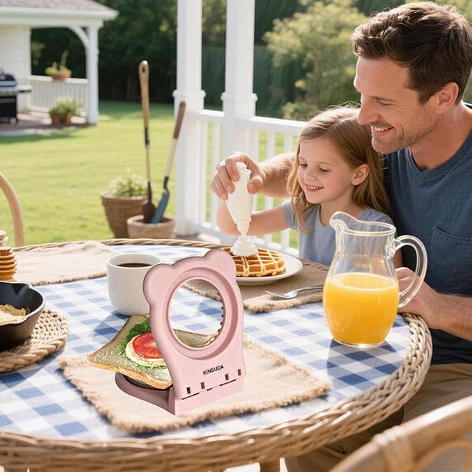 Sandwich Cutter and Sealer - 3.7" Circle & Square Pocket Sandwich Maker, Intuitive & Easy-to-Use for Boys &Girls, Perfect for Breakfast & Lunchboxes (Light Pink, Round)