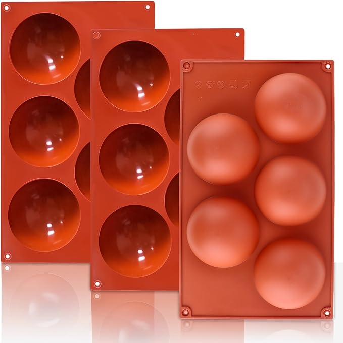 3 Pack Extra Large 5-Cavity Semi Sphere Silicone Molds, Half Sphere Baking Mold Non-Stick for Making Big Size Hot Chocolate Bomb, Jelly, Cake, Dome Mousse