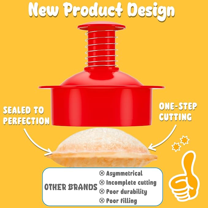 Sandwich Cutter and Sealer Round Cut and Seal Sandwich Maker, Crustless Peanut Butter & Jelly Sandwich Cookie Cutter-Red Round