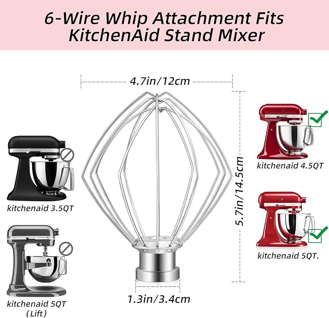 Gdrtwwh 5QT Flat Beater, 5QT Dough Hook, 5 Quart Bowl, 6-Wire Whip Attachment for KitchenAid Tilt-Head Stand Mixer, Dishwasher Safe