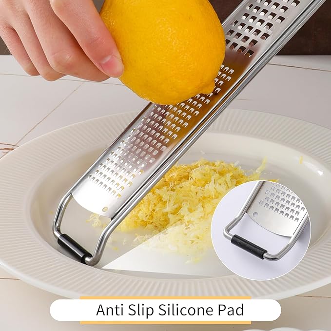 Lemon Zester Tool, Citrus Zester Grater with Handle, Heavy Duty Stainless Steel Fine & Coarse Cheese Grater for Ginger Garlic Chocolate Fruits Vegetables, with Protective Cover