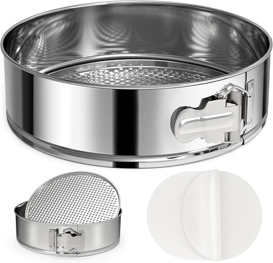 7 Inch 304 Stainless Steel Springform Pan with Removable Bottom, Nonstick Round Spring Form Cheesecake Pan with 30 Pcs Parchment Paper Liners