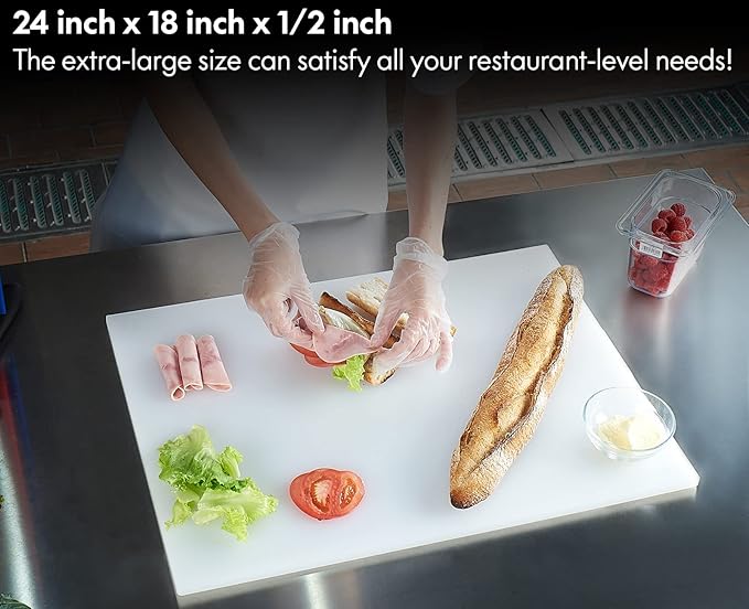 CURTA 2-Pack Cutting Boards for Kitchen, 24" x 18" x 0.5" White Color Coded Plastic Chopping Board with Anti Slip Surface Dishwasher Safe