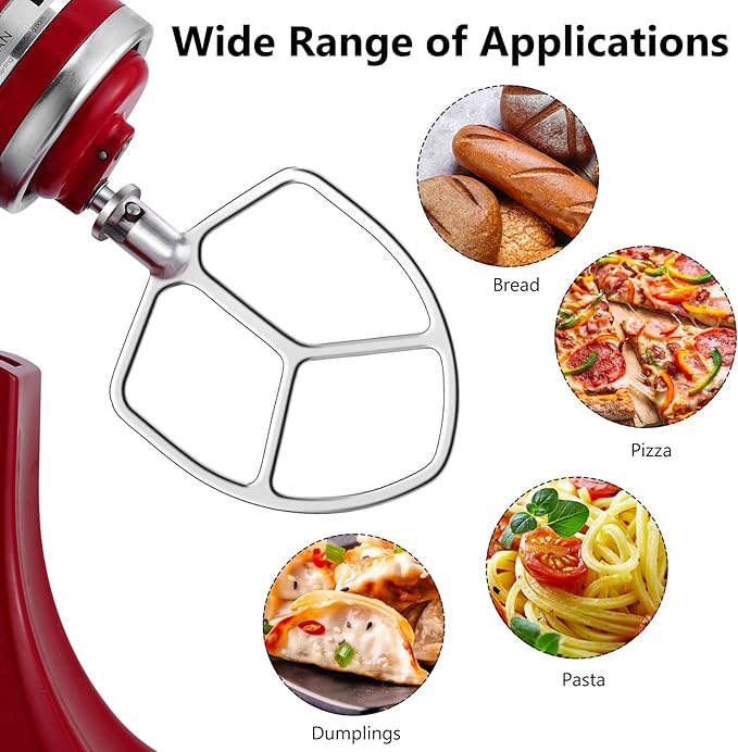 Stainless Steel Flat Beater for Kitchenaid Stand Mixers 5 Quart Lift and 6 Quart, Paddle Attachment Compatible with KitchenAid, Dishwasher Safe