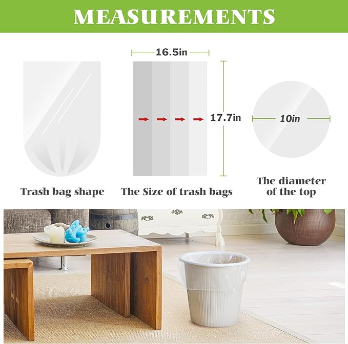1.2 Gallon 180 counts Small Strong Trash Bags 5 Liter Garbage Bags by Teivio, Bathroom Trash Can Bin Liners, Plastic Bags for home office kitchen, Clear