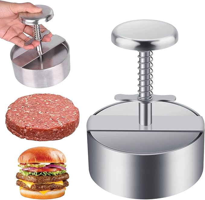 Owfeel Burger Meat Press, 304 Stainless Steel 4.5inch Adjustable Hamburger Patty Maker, Non-Stick Hamburger Press for Kitchen BBQ Grill