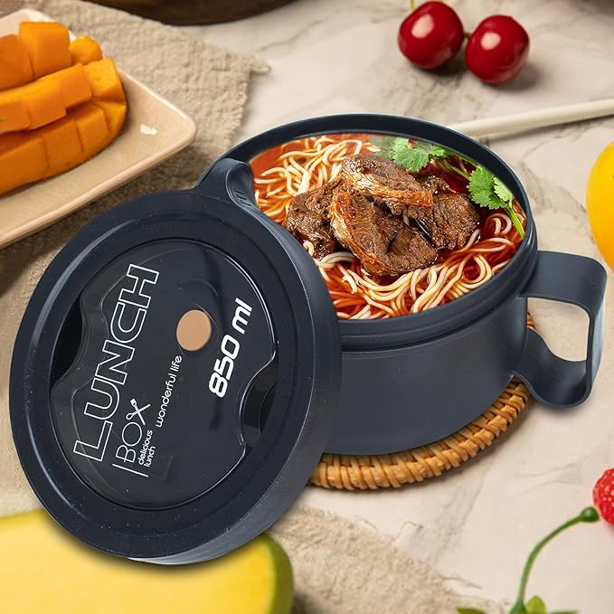 2 Pack Soup Bowl with Handles, Microwave Ramen Bowl with Lid for Soup and Instant Noodles,Oatmeal, Gumbo, Salad,BPA Free(Black Black)