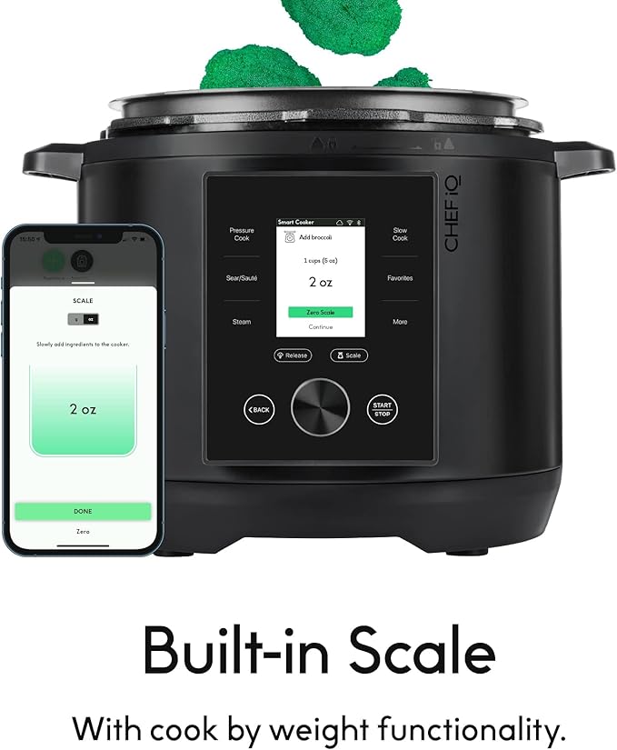 CHEF iQ Smart Pressure Cooker with WiFi and Built-in Scale - Easy-to-Use 10-in-1 Multicooker with 500+ Guided Recipes - Rice Cooker, Slow Cooker, Instant Meals for Foodies - 6 Quart - Family Size
