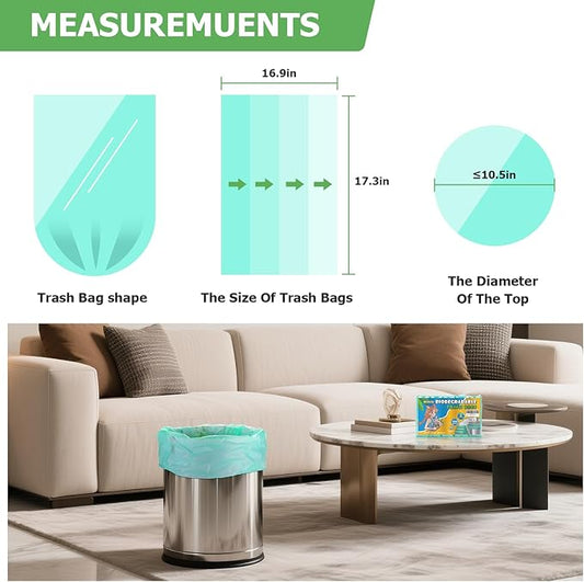 2 Gallon Mini Green Trash Bag - Small Garbage Bags For Bathroom Can 100 Count 7.5 Liter Unscented Compostable Biodegradable Tiny Little Waste Basket Liners Kitchen Car Office Strong Thick Heihaily