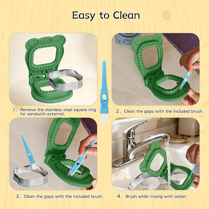 Sandwich Cutter and Sealer - 3.7" Circle & Square Pocket Sandwich Maker, Intuitive & Easy-to-Use for Boys &Girls, Perfect for Breakfast & Lunchboxes (Green, Square)