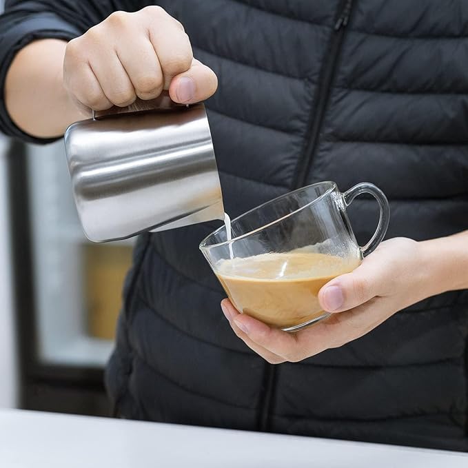 Miuly Milk Frothing Pitcher, 14oz/420ml Stainless Steel Espresso Accessories Frother Pitcher for Cappuccino, Latte Art