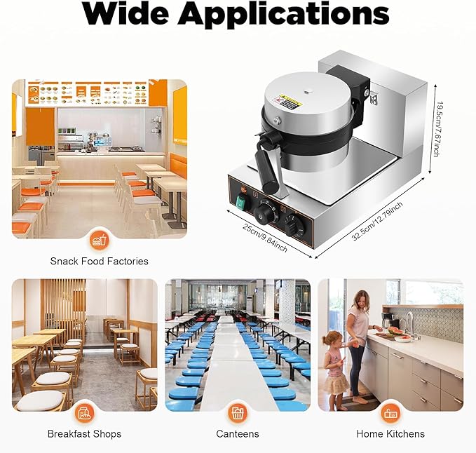 Electric Burger Baking Machine, 1.2KW 110V Commercial and Home Panini Press Maker with 180° Rotatable Head and Temp Control, for Gourmet Hamburger, Sandwiches, Breakfast, White