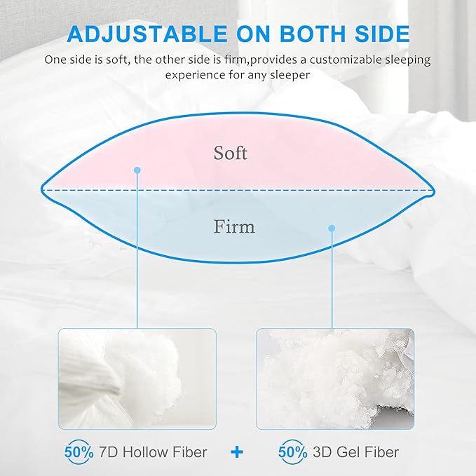 EIUE Hotel Collection Bed Pillows for Sleeping 2 Pack King Size，Pillows for Side and Back Sleepers,Super Soft Down Alternative Microfiber Filled Pillows,20 x 36 Inches