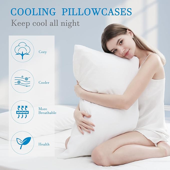 Avolare 2 Pack Pillowcases, Cooling Pillow Case Queen Size with Envelope Closure, Breathable Machine Washable Pillow Covers for Hot Sleepers, Night Sweats - White (20"x30") Imported