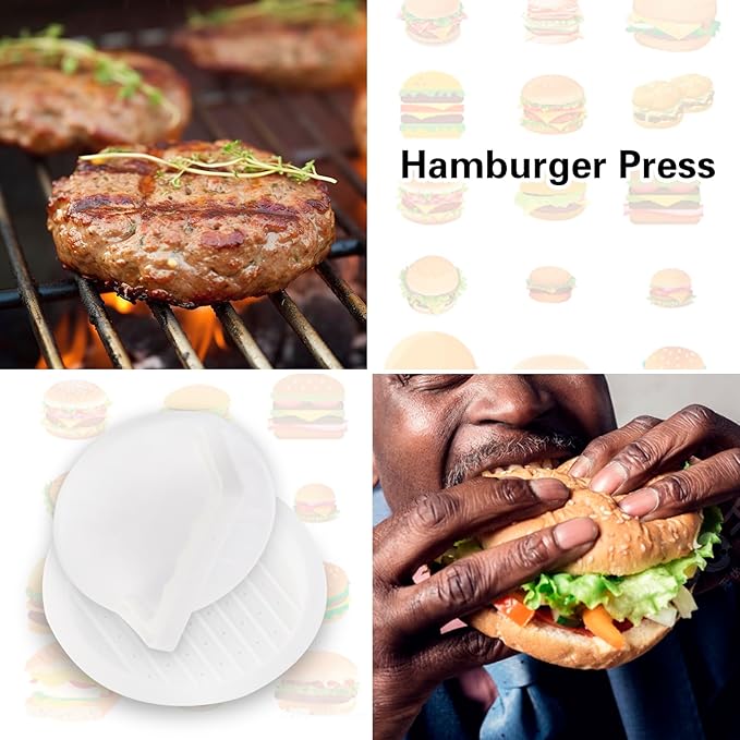 Burger Press Patty Makers, Round Non-stick Stuffed Hamburger Press Accessories Smashed Hamburger Press Patty Burger Meat Sausage Beef Makers Mold Kitchen Gadgets for Grilling (2 Pack, White)