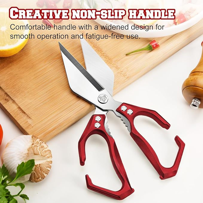 Multifunctional Heavy-Duty Kitchen Shears, Heavy Duty Kitchen Scissors for Food with Ergonomic Handle,Stainless Steel Culinary Shears for Chicken Meat Seafood Bone Cutting,Cooking Accessories(Sliver)