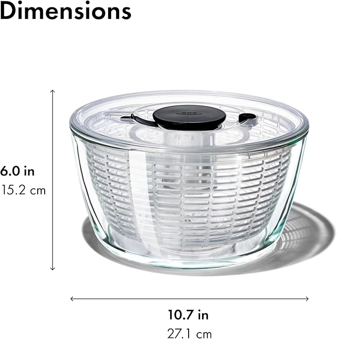 OXO Good Grips Glass Salad Spinner - Large 6.22-Qt Lettuce & Fruit Washer, Borosilicate Glass Bowl, BPA-Free, Easy Pump