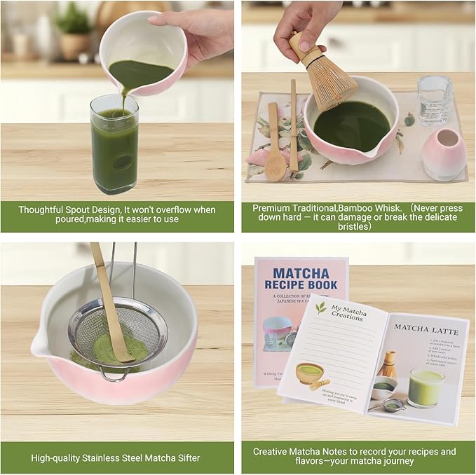 Matcha Whisk Set Pink – 10 Pcs Matcha Set Whisk and Bowl – Ceremonial Matcha Kit, Matcha Starter Kit & Accessories – Japanese Matcha Set Gift for Tea Ceremony and Matcha Lovers