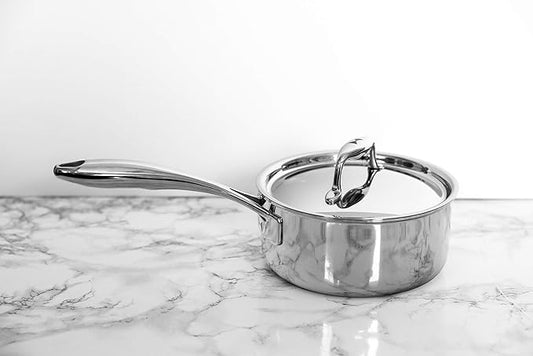 Duratux Tri-Ply 1.5-Quart Sauce Pan with Lid, Silver; Stainless Steel, PTFE & PFOA Free, Freezer to Oven Safe, Induction Compatible