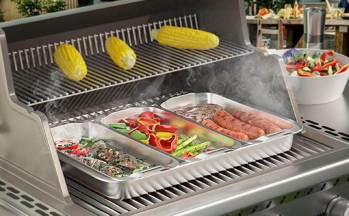 Grill Basket Set, 6-Piece Stainless Steel Large Grill Pans, 16.5" x 11" Pan, Outdoor Grill with Cooling Rack for Vegetables, Fish, Meat, Great Grilling Gifts for Men