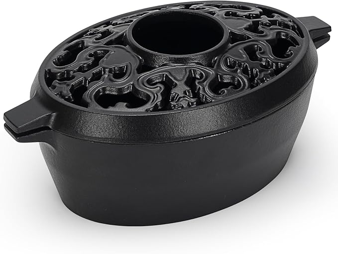 Wood Stove Steamer,2.5Quart Cast Iron Humidifier for Wood Stove,Large Capacity Wood Stove Humidifier,Large Diameter Mouth Lattice Top Rust Resistant Fireplace Humidifier Pot,Black