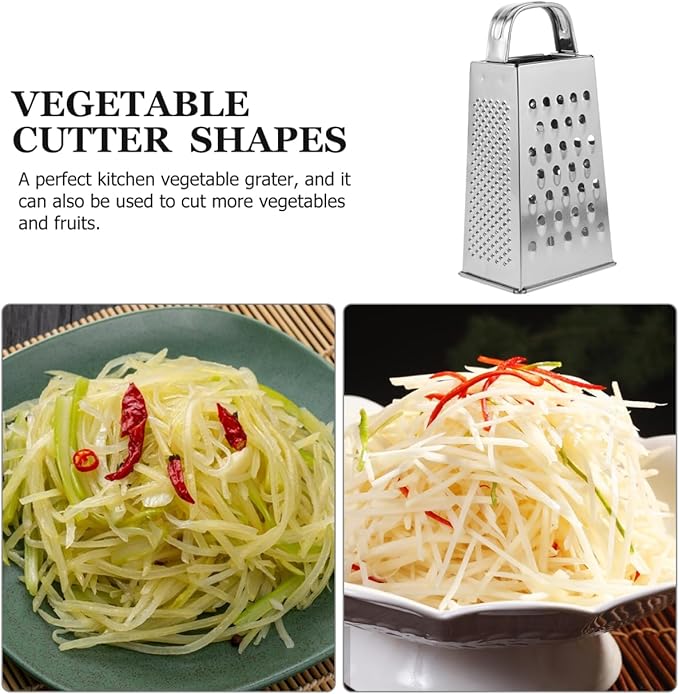 Cheese Grater - Stainless Steel Vegetable Grater with Handle, 4-Sided Multifunction Kitchen Box Garlic Slicer, for Cheese, Potato, Fruit & Vegetable 6.5 x 3.5 x 2.5 inch