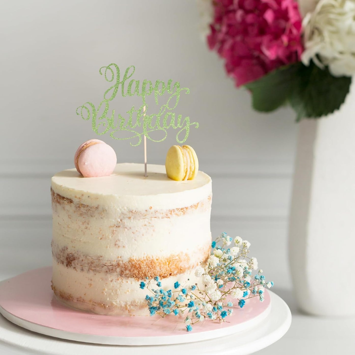 Happy Birthday Cake Toppers 9 Inch Glitter Happy Birthday Cake Pick for Birthday Anniversary Theme Party Cake Decorations Supplies - Olive Green